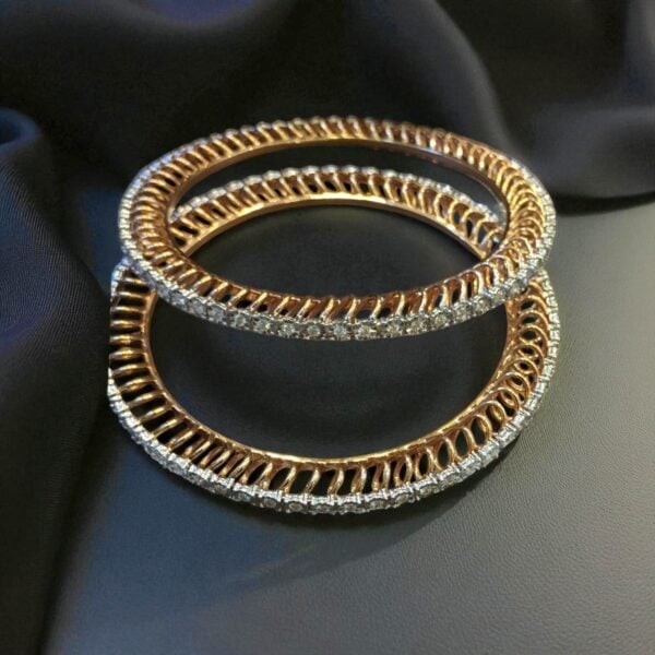 Beautiful 3.80 Cts Round Brilliant Cut Diamonds Eternity Bangles In 14K Rose Gold