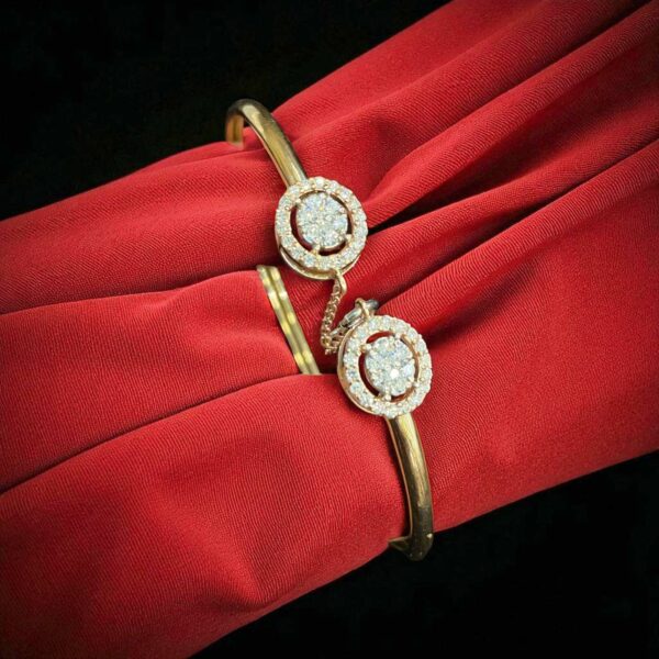 B-611 (16) 0.78 Cts F/VS1 Round Brilliant Cut Natural Diamonds Halo Cuff Bracelet 14K Gold