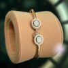 B-611 (17) 0.78 Cts F/VS1 Round Brilliant Cut Natural Diamonds Halo Cuff Bracelet 14K Gold