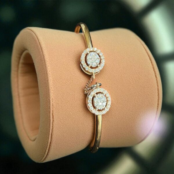 B-611 (17) 0.78 Cts F/VS1 Round Brilliant Cut Natural Diamonds Halo Cuff Bracelet 14K Gold