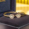 B-611 (18) 0.78 Cts F/VS1 Round Brilliant Cut Natural Diamonds Halo Cuff Bracelet 14K Gold