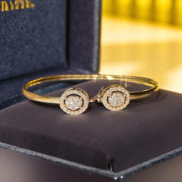 B-611 (18) 0.78 Cts F/VS1 Round Brilliant Cut Natural Diamonds Halo Cuff Bracelet 14K Gold