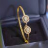 B-611 (19) 0.78 Cts F/VS1 Round Brilliant Cut Natural Diamonds Halo Cuff Bracelet 14K Gold