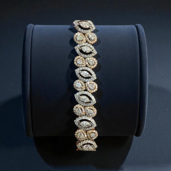 B-612 (21) Pave 8.40 Cts Round Pear Marquise Cut Natural Diamonds Tennis Bracelet 14K Gold