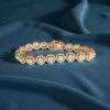 Pave 3.98 Cts Round Brilliant F/VS1 Diamonds Halo Tennis Bracelet 14K Rose Gold