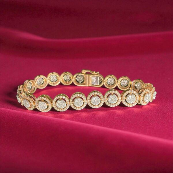 Pave 3.98 Cts Round Brilliant F/VS1 Diamonds Halo Tennis Bracelet 14K Rose Gold