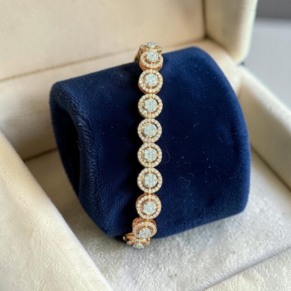 Pave 3.98 Cts Round Brilliant F/VS1 Diamonds Halo Tennis Bracelet 14K Rose Gold