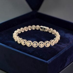 Home 12 Pave 3.98 Cts Round Brilliant F/VS1 Diamonds Halo Tennis Bracelet 14K White Gold