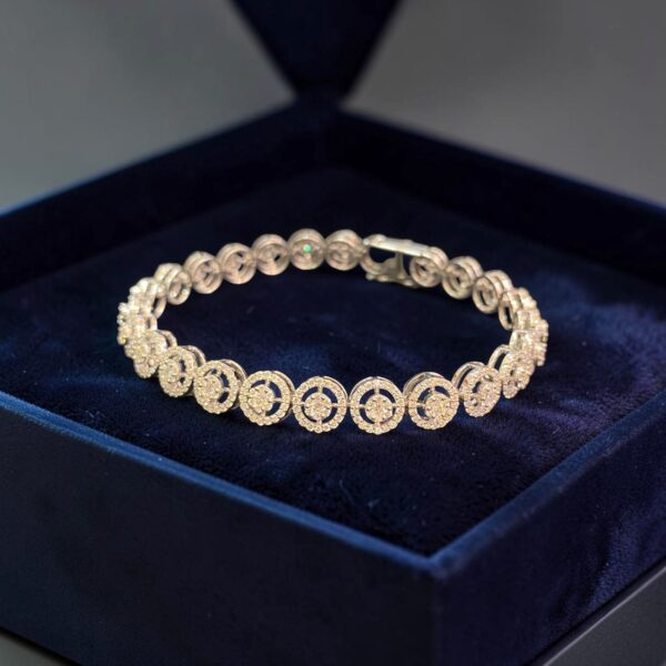 Pave 3.98 Cts Round Brilliant F/VS1 Diamonds Halo Tennis Bracelet 14K White Gold