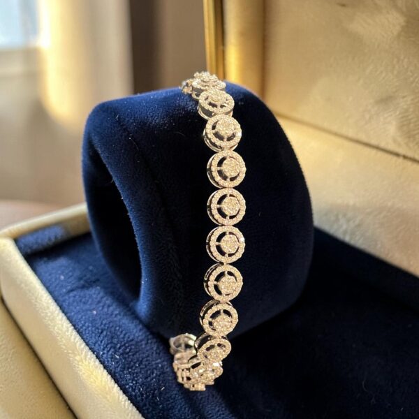 Pave 3.98 Cts Round Brilliant F/VS1 Diamonds Halo Tennis Bracelet 14K White Gold