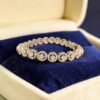 Pave 3.98 Cts Round Brilliant F/VS1 Diamonds Halo Tennis Bracelet 14K White Gold