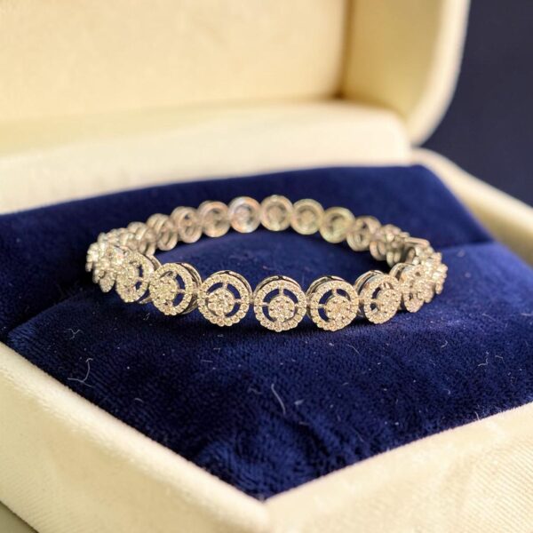 Pave 3.98 Cts Round Brilliant F/VS1 Diamonds Halo Tennis Bracelet 14K White Gold
