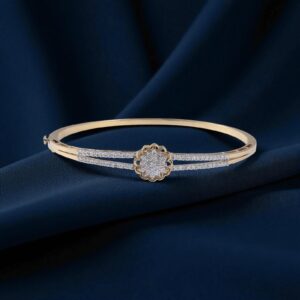 B-619 (5) Pave 0.75 Cts Round Brilliant F/VS1 Diamonds Statement Bracelet 14K Yellow Gold