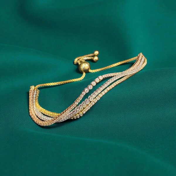 B-622 (16) Stunning 2.60 Cts F/VS1 Round Brilliant Cut Diamonds Three-Row Bracelet 14K Gold