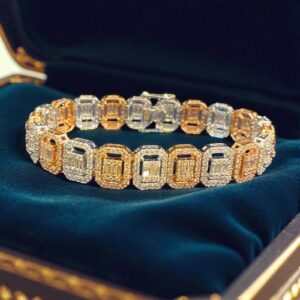 B-623 (22) Classy 7.41 Cts Round Baguette Shape Natural Diamonds Tennis Bracelet 14K Gold