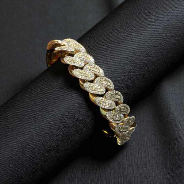 B-626 (17) 11.41 Cts F/VS1 Round Princess Shape Diamonds Men's Cuban Link Bracelet 14K Gold