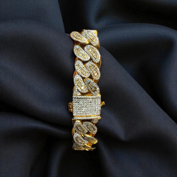 B-626 (22) 11.41 Cts F/VS1 Round Princess Shape Diamonds Men's Cuban Link Bracelet 14K Gold