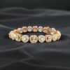 Pave 4.18 Cts Round Baguette Shape F/VS1 Diamonds Halo Tennis Bracelet 14K Gold
