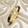 B-628 (24) Classy Dubai Handmade Unisex Enameled Bangle Bracelet Hallmark 22K Yellow Gold