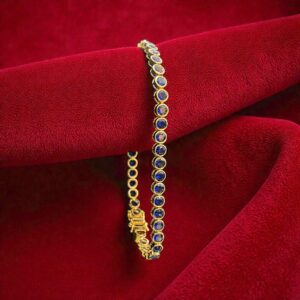 B-631-S (26) Classy 11.88 Cts Natural Blue Sapphire Unisex Bezel Set Tennis Bracelet 18K Gold