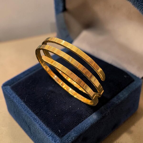 B-634 (24) Beautiful Dubai Triple-Wrap Open Cuff Bracelet In Fine 22Karat Yellow Gold