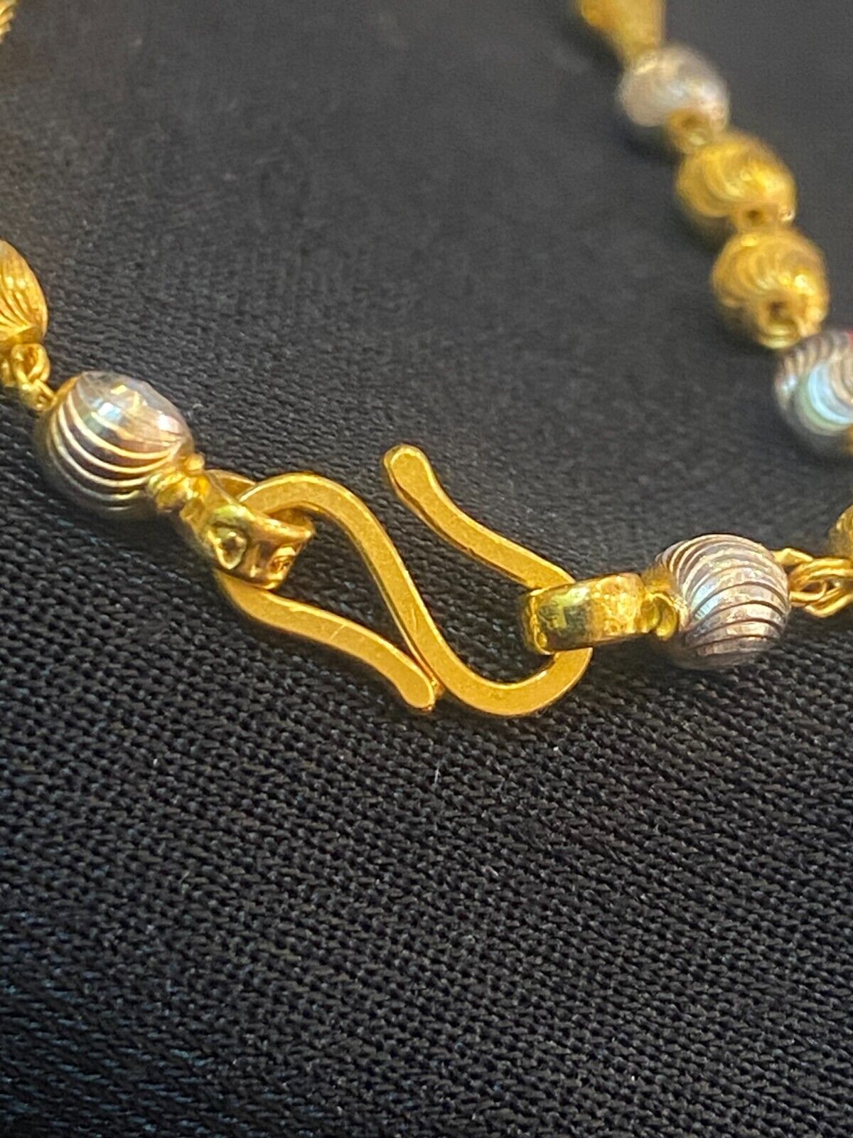 Bracelet Tennis En Or Jaune 22 Carats (916) - Boules Perles, Poids 7g, Longueur 7.5 Pouces - Neuf Avec étiquettes, Inde