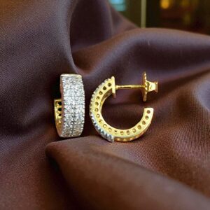 Stunning 1.25 Cts F/VS1 Round Brilliant Cut Diamonds Semi Hoop Earrings 18K Gold