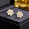 E-031 (25) Pave 2.10 Cts F/VS1 Round Brilliant Cut Diamonds Floral Stud Earrings 14K Gold