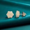 E-031 (26) Pave 2.10 Cts F/VS1 Round Brilliant Cut Diamonds Floral Stud Earrings 14K Gold