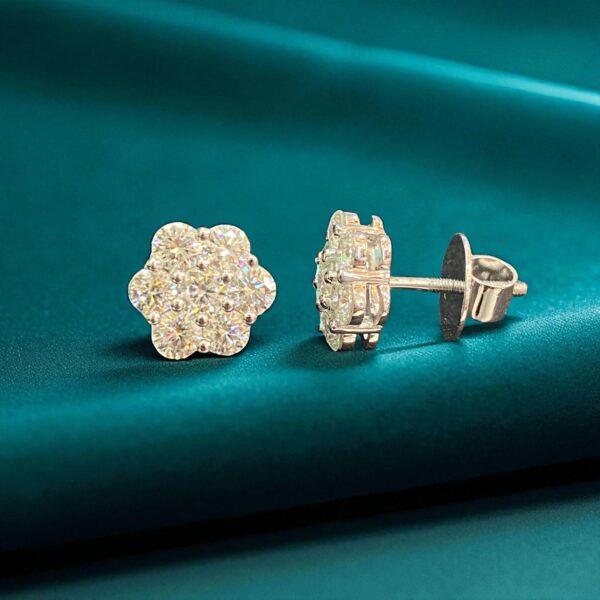 E-031 (26) Pave 2.10 Cts F/VS1 Round Brilliant Cut Diamonds Floral Stud Earrings 14K Gold
