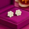 E-031 (27) Pave 2.10 Cts F/VS1 Round Brilliant Cut Diamonds Floral Stud Earrings 14K Gold