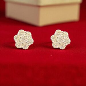 Pave 2.10 Cts F/VS1 Round Brilliant Cut Diamonds Floral Stud Earrings 14K Gold