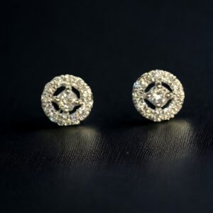 0.25 Cts F/VS1 Round Brilliant Cut Natural Diamonds Halo Stud Earrings 14K Gold
