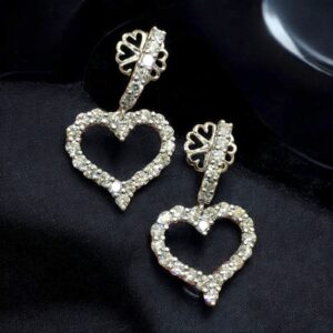 2.95 Cts Round Brilliant Cut F/VS1 Diamonds Heart Shaped Stud Earrings 14K Gold