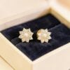 Stunning 1.10 Cts Round Brilliant F/VS1 Diamonds Pearl Stud Earrings in 14K Gold
