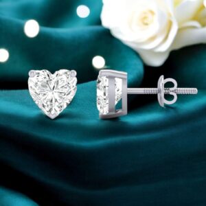 E-053 (8) GIA Certified 0.50 Cts Heart-Shaped F/VS1 Diamonds Stud Earrings 18K White Gold