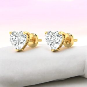 E-053-Y (4) 1/2 Cts F/VS1 Heart-Shaped GIA Certified Diamonds Stud Earrings 18K Yellow Gold
