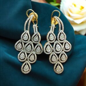 E-059 (16) Exquisite 6.40 Cts Round Brilliant Cut Diamonds Dangle Earrings 14K Yellow Gold