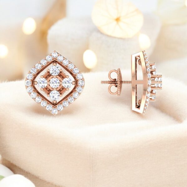Pave 0.80 Cts F/VS1 Round Brilliant Natural Diamonds Stud Earrings 14K Rose Gold