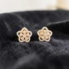 Pave 0.82 Cts Round Brilliant F/VS1 Diamonds Floral Stud Earrings 14K Rose Gold