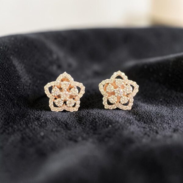 Pave 0.82 Cts Round Brilliant F/VS1 Diamonds Floral Stud Earrings 14K Rose Gold