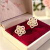 Pave 0.82 Cts Round Brilliant F/VS1 Diamonds Floral Stud Earrings 14K Rose Gold