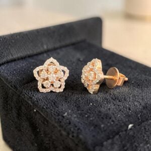 Pave 0.82 Cts Round Brilliant F/VS1 Diamonds Floral Stud Earrings 14K Rose Gold