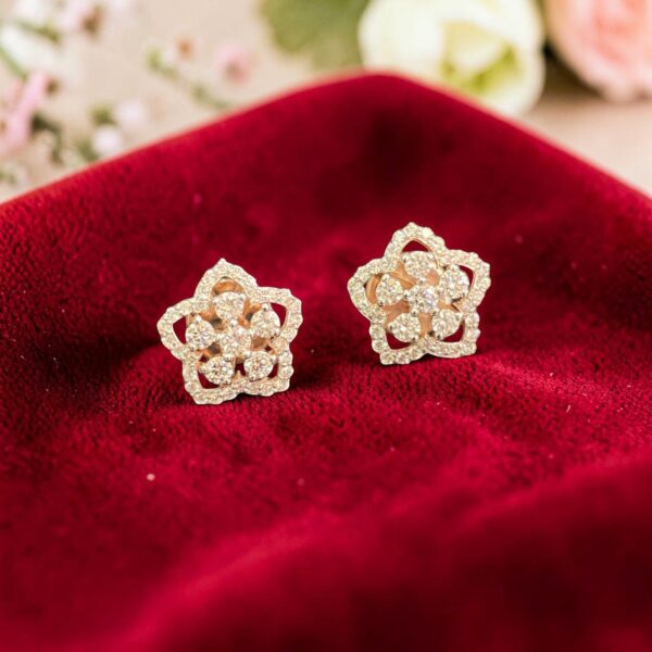 Pave 0.82 Cts Round Brilliant F/VS1 Diamonds Floral Stud Earrings 14K Rose Gold