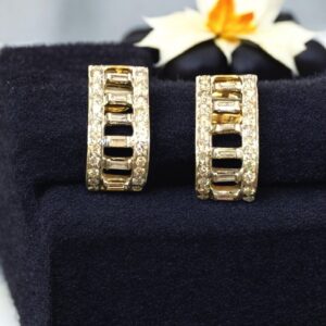 E-075 (14) Stunning 1.27 Cts Round Baguette Shape Diamonds Bridge Stud Earrings in 14K Gold