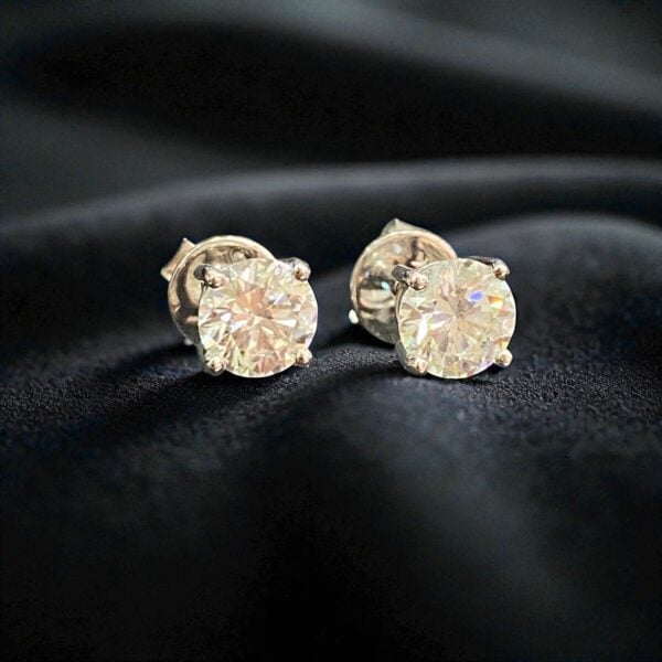 E-080 (15) 1.80 Cts F/VS1 Round Brilliant Cut GIA Certified Diamonds Stud Earrings 14K Gold