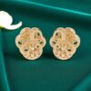 0.70 Cts F/VS1 Round Brilliant Cut Diamonds Floral Stud Earrings 14K Yellow Gold