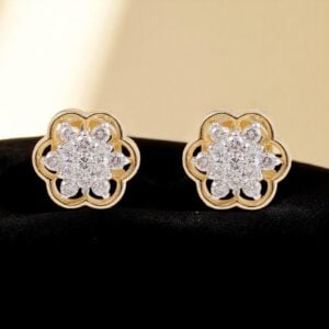 E-081 (6) 0.70 Cts F/VS1 Round Brilliant Cut Diamonds Floral Stud Earrings 14K Yellow Gold