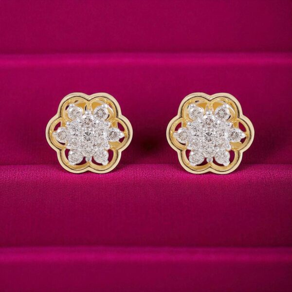0.70 Cts F/VS1 Round Brilliant Cut Diamonds Floral Stud Earrings 14K Yellow Gold