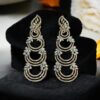 Pave 6.27 Cts Round Pear Marquise Shape Diamonds Long Dangle Earrings 14K Gold